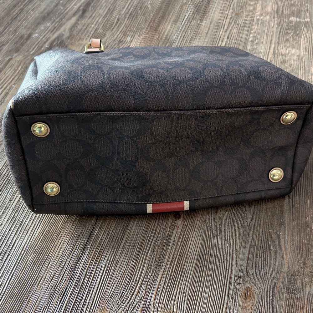 Coach Navy and Red Stripe Satchel Nancy signature - Picture 6 of 10